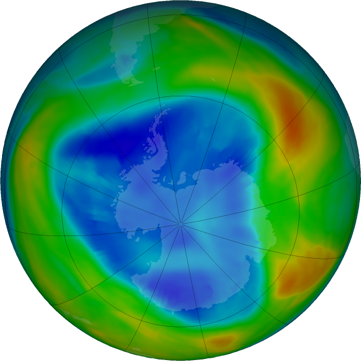 Antarctic ozone map for 21 August 2016